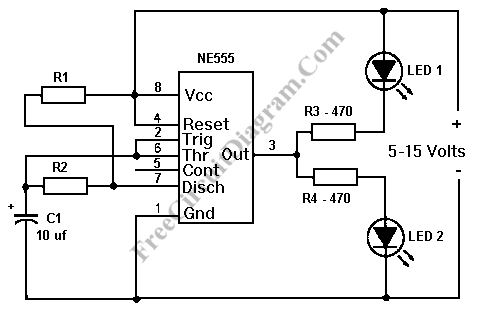led flasher 555 circuit schematic
