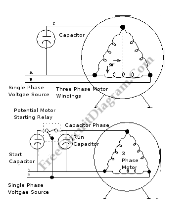 Phase Motor Wiring Diagram on Enabling 3 Phase Motor Operates With Single Phase Supply Circuit