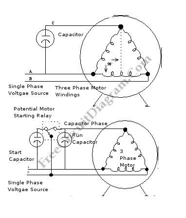 Phase Wiring on Enabling 3 Phase Motor To Operates With Single Phase Supply   Circuit