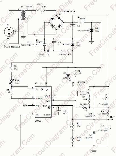 Adjustable 0-30V Power Supply - Electronic Circuit Diagram
