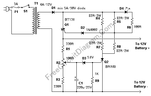 Automatic 12v Lead Acid Battery Charger Electronic Circuit Diagram