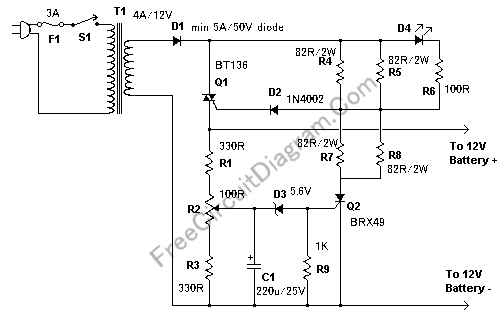 Automatic 12V Lead-Acid Battery Charger – Electronic Circuit Diagram