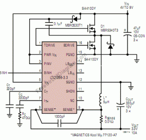 High Efficiency Switch Mode 3.3A 10A Regulator – Electronic Circuit Diagram