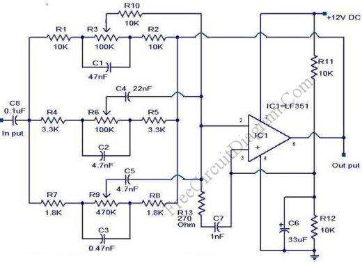 3-Band Graphic Equalizer Circuit - Electronic Circuit Diagram