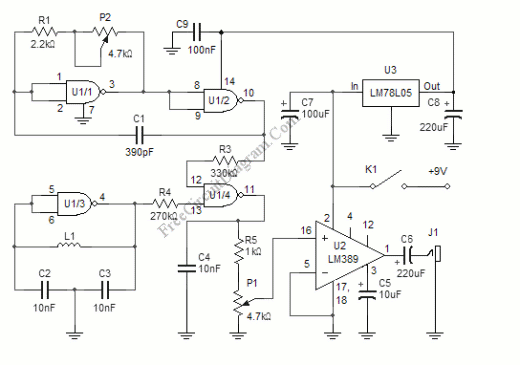 A Simple Metal Detector Circuit Using Beat Frequency Oscillator Bfo Electronic Circuit Diagram