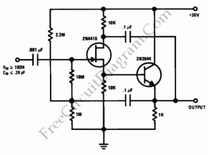 Ultra-High Input Impedance AC Unity Gain Amplifier – Electronic Circuit