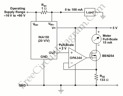 Moving-Coil Meter with Separate Supply using INA193