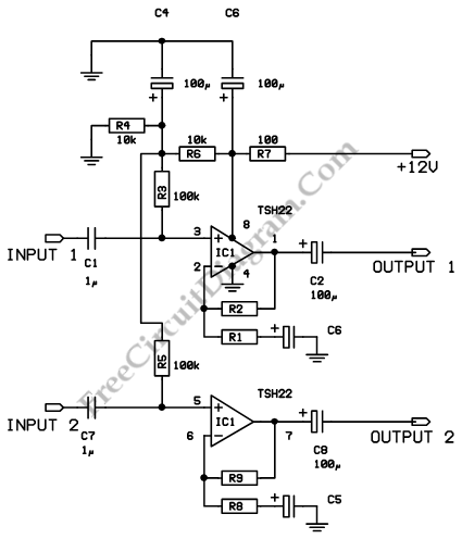 TSH22 Audio Line Driver – Electronic Circuit Diagram