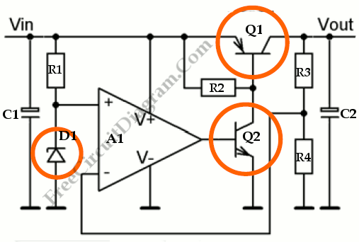 Low drop-out (LDO) voltage regulator using discrete semiconductors