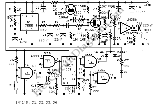 Cuckoo Sound Simulator (Synthesizer/Generator) – Electronic Circuit Diagram
